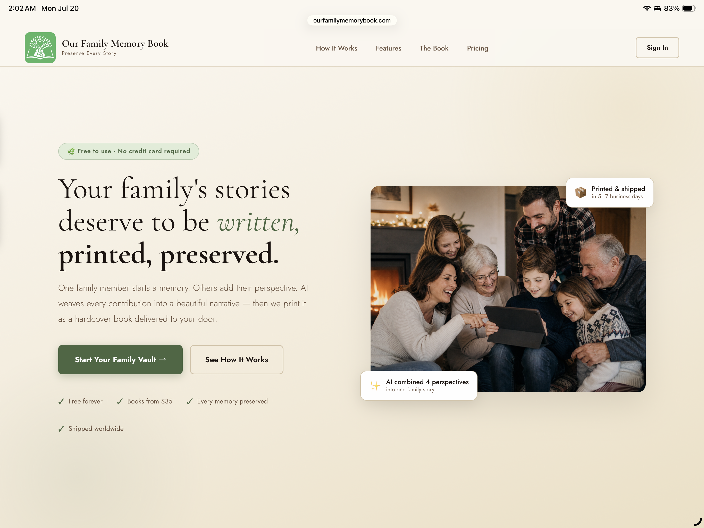 Screenshot placeholder — the live ourfamilymemorybook.com site